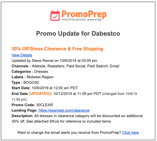 Email Alerts - Promo Updated