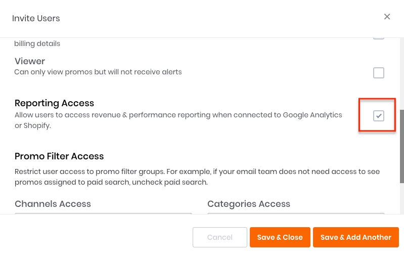 User Performance Access Checkbox