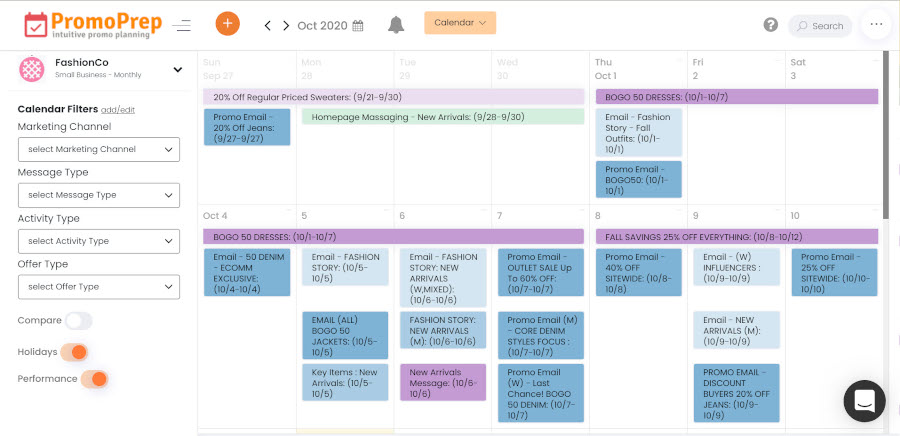 marketing calendar color groups