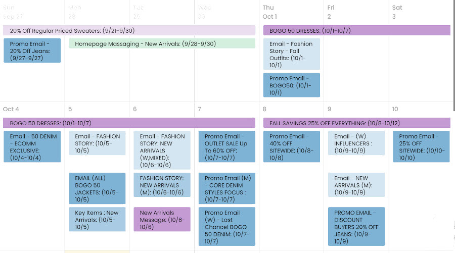 marketing calendar color groups