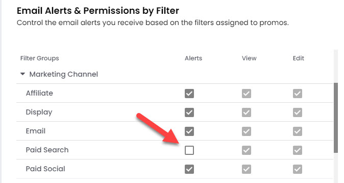 email alerts by filter