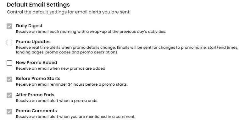 User Email Alert Settings