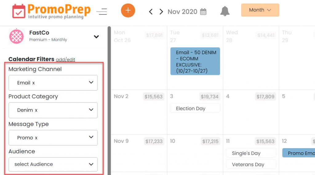 calendar filters