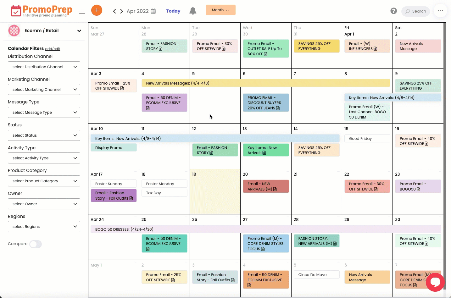 moving activities on promo calendar