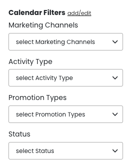 promotion calendar filters